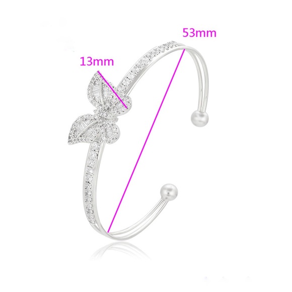 Butterfly Bangle Bracelet Platinum Plated Baguette Stone - Picture 9 of 12